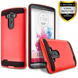 LG G3 Case, 2-Piece Style Hybrid Shockproof Hard Case Cover with [Premium Screen Protector] Hybird Shockproof And Circlemalls Stylus Pen (Red)